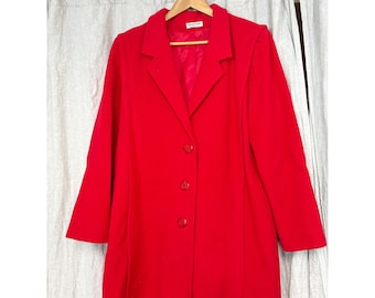 Cappotto vintage Braefair in lana rossa da donna, prodotto negli Stati Uniti da aziende sindacalizzate, classico anni '80 e '90, taglia M.
