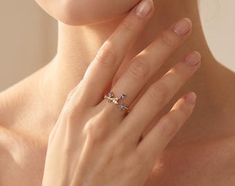 Delicate Purple Stone Open Ring, Gold Branch Adjustable Stackable Ring, Purple Crystal Open Band, Nature Inspired Jewelry,  Anniversary Gift