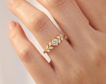 14Gold CZ Cluster Open Gap Ring, Adjustable Statement Open Wedding Band,  Minimalist Open Ring, Sparkling Mixed Cut Romantic Ring Gift