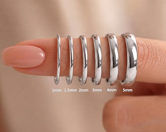 Waterproof Silver Tone Wedding Band Ring for Women Men, Minimalist Stacking Ring, Dainty Thin Wedding Ring, Couple Rings, Gift for Her Him