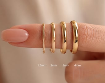 Waterproof 18k Gold Domed Wedding Band Ring for Women, Minimalist Stacking Ring, Dainty Thin Wedding Ring, Couple Rings, Gift for Her Him