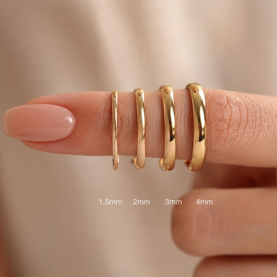 Waterproof 18k Gold Band Ring for Women, Simple Plain Dome Wedding Ring, Minimalist Dainty Thin Stacking Ring, Couple Ring, Gift for Her Him