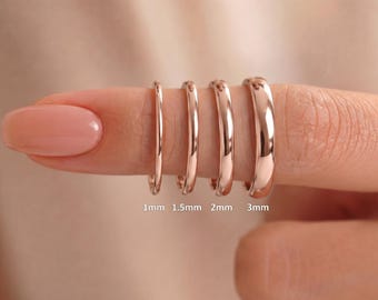Waterproof Rose Gold Band Ring, Simple Plain Stackable Wedding Ring, Tarnish Free Minimalist Domed Everyday Ring, 1mm, 1.5mm, 2mm, 3mm Ring