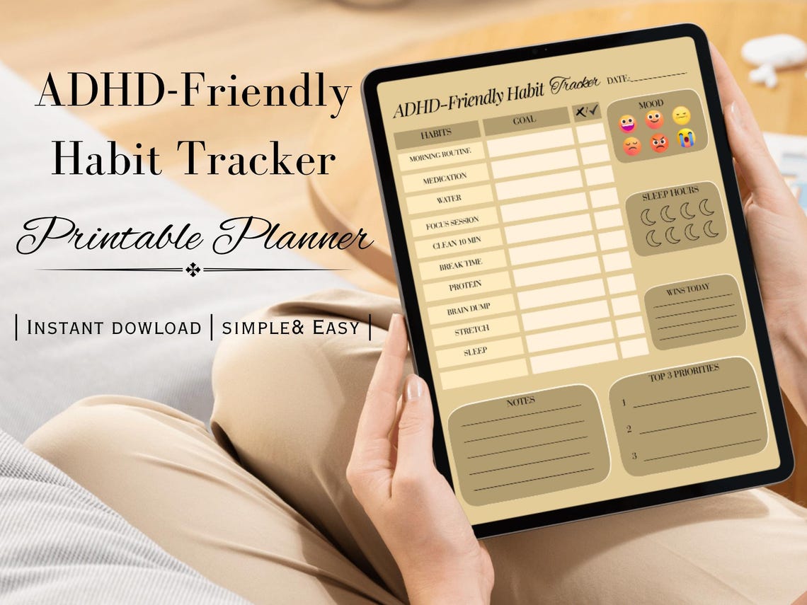 ADHD Friendly Habit Tracker Printable | Aesthetic Daily Routine Planner ...