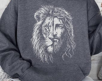 Christian Hoodie Lion Of Judah, Jesus Lion Hoodie, Faith Based Hoodie, Religious Graphic Hoodie, Christian Gift, Cozy Hoodie