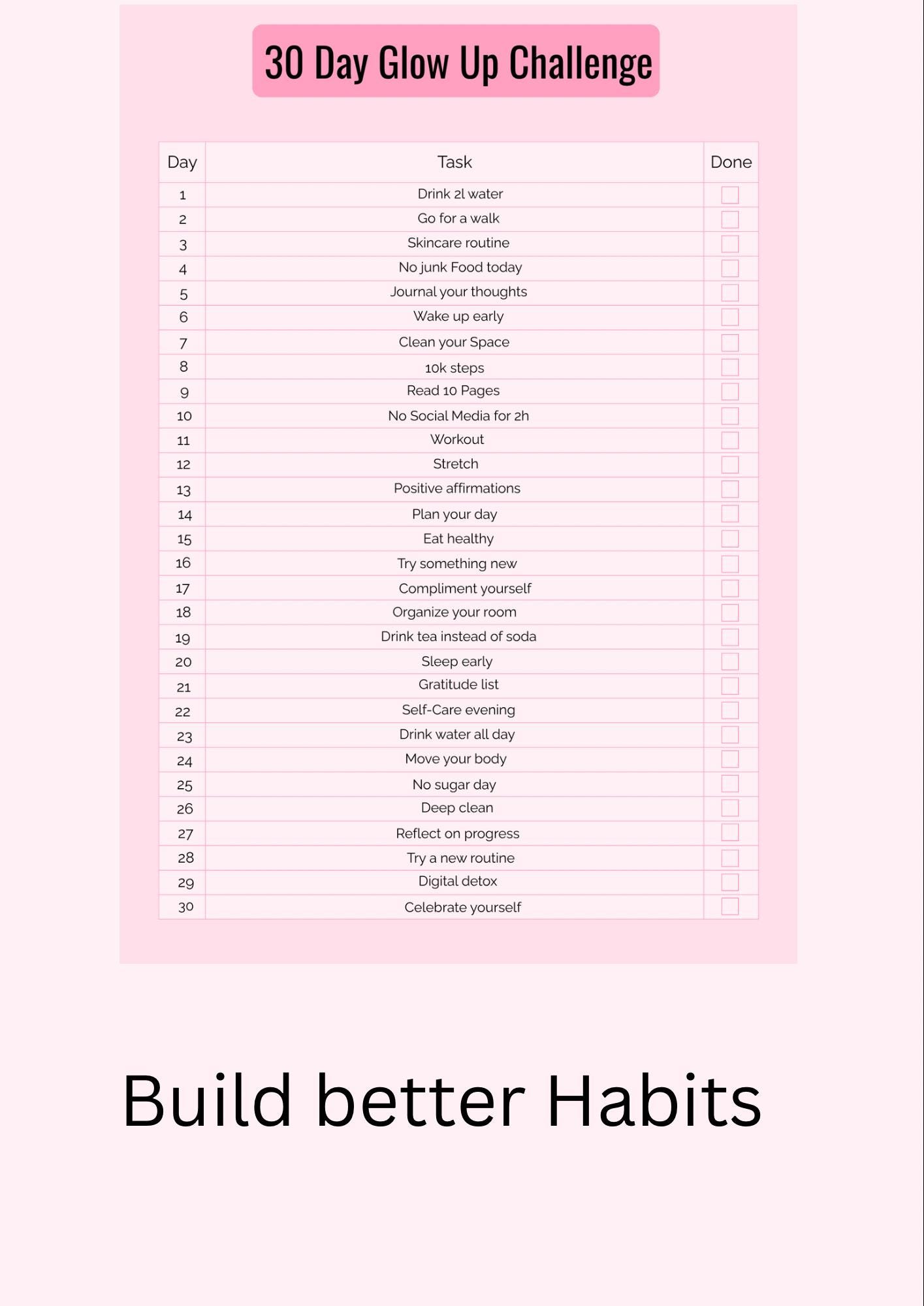 Glow up Planner Printable | 30 Day Glow up Challenge | Self Improvement ...