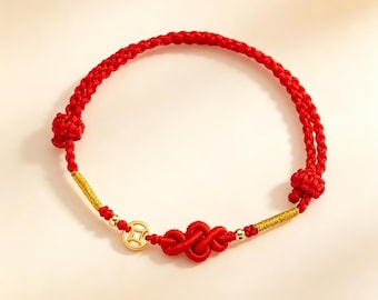 Lucky Red String Bracelet, Adjustable Couple Bracelet, Chinese Knot Bracelet, Gold Coin Charm Wristband, Gift for Love and Good Fortune