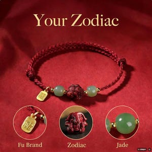 Zodiac Red String Bracelet,Cinnabar Animal Charm, Jade Beads, Fu Lucky Charm,Adjustable Protection Bracelet, Handmade Knot, Gift for Her Him