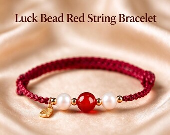 Red String Bracelet with Red Agate, Freshwater Pearls and Fu Charm, Adjustable Lucky Bracelet, Chinese Good Fortune Jewelry, Handmade Gift