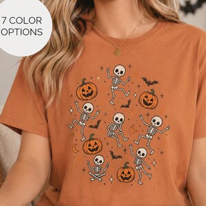 Halloween Skeleton Shirt | Dancing Skeletons Pumpkin Tee | Vintage Halloween T-Shirt | Spooky Season Shirt | Fall Graphic Tee
