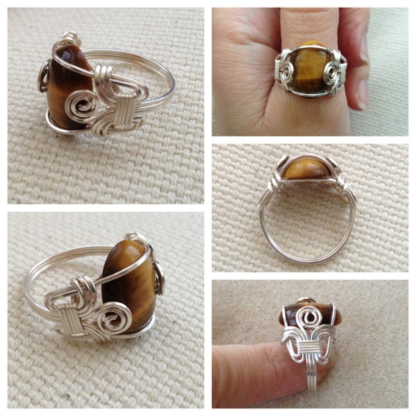 Stunning Wire Wrapped Tiger Eye Pharaohs Ring