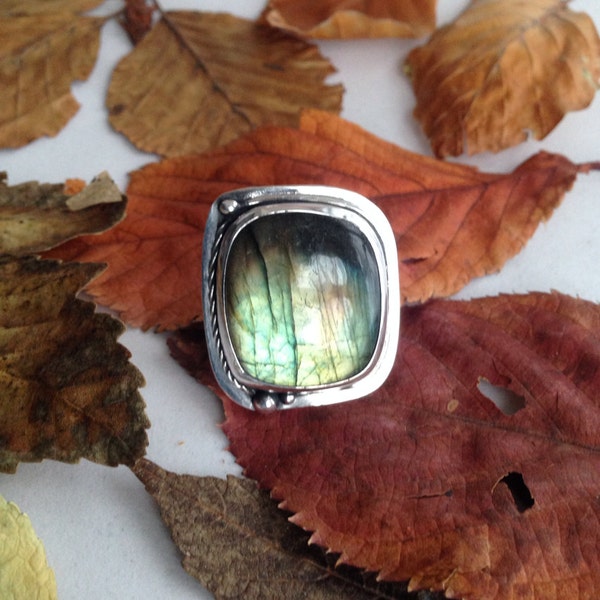 Fine Silver and Sterling Silver Bezelled Labradorite Ring