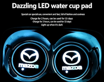 Alfombrilla para vasos con LED deslumbrante exclusiva de Mazda, luz automática para portavasos en la oscuridad, regalo perfecto para propietarios de Mazda.