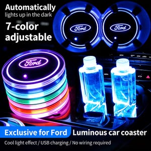 Luces LED coloridas para portavasos de la serie Ford, posavasos luminosos recargables por USB con sensor para coche, accesorio para el interior del coche con luz pulsante