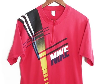 vintage NIKE jersey / cycling jersey / 1990s pink Nike cycling jersey shirt quarter zip biking shirt Small