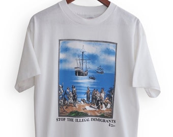 maglietta politica vintage / maglietta nativa americana / maglietta anni '90 Stop the Illegal Immigrants punto singolo Grande