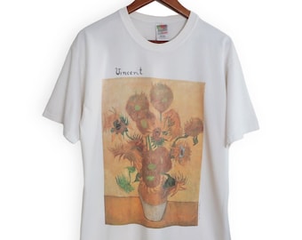 vintage art print shirt / Van Gogh shirt / 1990s Vincent Van Gogh sunflowers art print t shirt Large