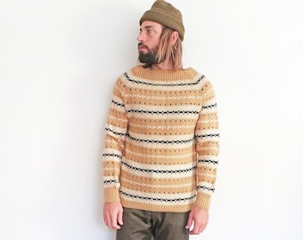 striped sweater / Fair Isle sweater / 1960s Fair Isle striped wool knit sweater Large