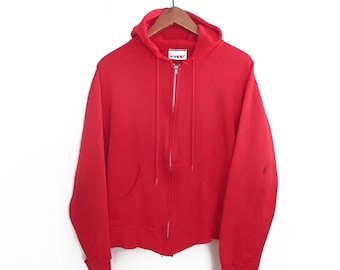 vintage sweatshirt / zip up hoodie / 1970s red thrashed zip up hoodie sweatshirt Medium
