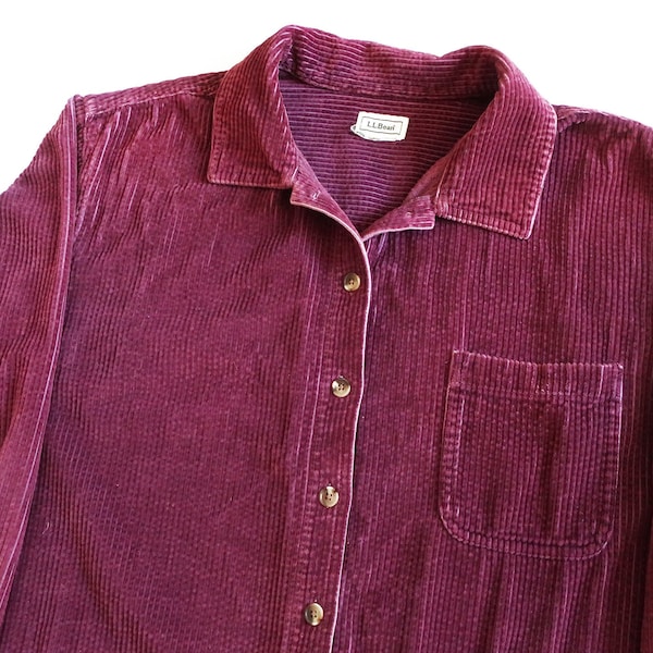 vintage corduroy shirt / LL Bean shirt / 2000s LL Bean wide wale purple corduroy button up long sleeve shirt XL