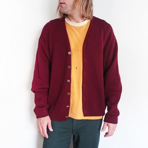 vintage cardigan / baggy cardigan / 1960s burgundy wool knit oversize grandpa Kurt Cobain cardigan XXL image 1