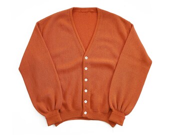 vintage cardigan / orange cardigan / 1960s fuzzy alpaca knit pumpkin orange baggy Kurt Cobain cardigan XL