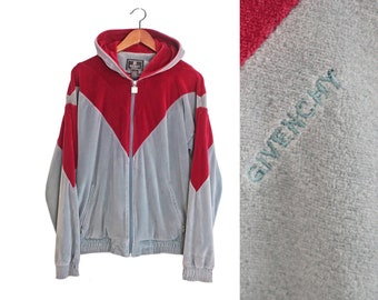 Givenchy jacket / velour track jacket / 1980s Givenchy velour track jacket hoodie Medium