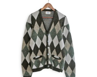 Vintage Cardigan / Mohair Cardigan / 1960s Campus Fuzzy Mohair