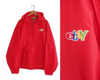 eBay giacca a vento / giacca a vento anorak / eBay anni '90 giacca a vento anorak in nylon rosso XL