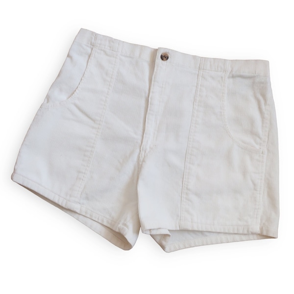 vintage shorts / corduroy shorts / 1980s white elastic waist OP style corduroy shorts XL