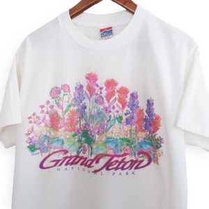 Vintage Blumen T-Shirt / 1990er Jahre Grand Teton National Park / Nationalpark T-Shirt / Wildblumen T-Shirt Medium