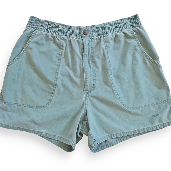 vintage shorts / OP shorts / 1990s sage green cotton OP shorts elastic surf shorts XL