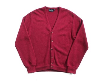 vintage cardigan / alpaca cardigan / 1960s Jockey burgundy alpaca knit Kurt Cobain baggy cardigan Medium