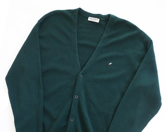 vintage cardigan / grandpa cardigan / 1990s Arnold Palmer green wool knit grandpa cardigan Large