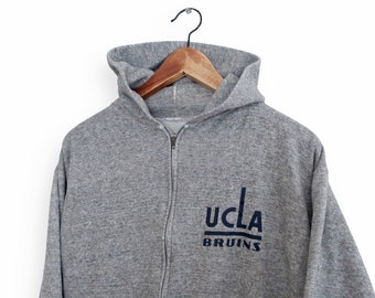Sudadera UCLA / Sudadera con capucha UCLA / Sudadera con capucha y cremallera gris jaspeado de los UCLA Bruins de los años 70 Pequeña