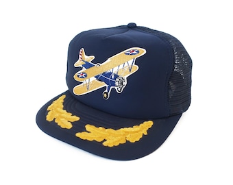 casquette de camionneur vintage / casquette d'avion / casquette de capitaine de camionneur d'avion biplan des années 1990