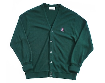vintage cardigan / green cardigan / 1990s IZOD green acrylic grandpa cardigan baggy Kurt Cobain sweater XL