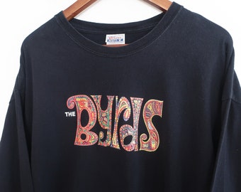 The Byrds shirt / vintage band shirt / 1990s The Byrds rock band black long sleeve cotton t shirt XL