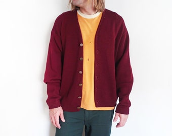 vintage cardigan / baggy cardigan / 1960s burgundy wool knit oversize grandpa Kurt Cobain cardigan XXL
