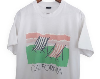 California t shirt / beach t shirt / 1990s Screen Stars California beach chairs single stitch t shirt Medium