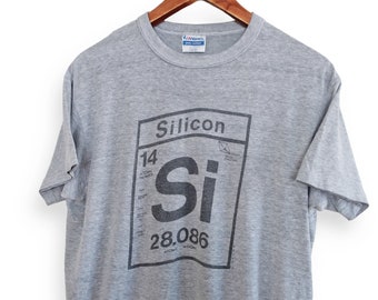 chemise scientifique vintage / t-shirt des années 80 / tableau périodique des éléments des années 1980 t-shirt en silicium gris point unique Medium