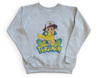 Pokemon sweatshirt / 90s anime sweatshirt / 1990s Pokemon Ash deadstock grey raglan sweatshirt Small