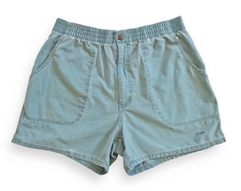 vintage shorts / OP shorts / 1990s sage green cotton OP shorts elastic surf shorts XL