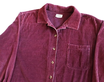 vintage corduroy shirt / LL Bean shirt / 2000s LL Bean wide wale purple corduroy button up long sleeve shirt XL