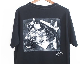 MC Escher shirt / art print shirt / 1990s MC Escher black cotton art print t shirt Andazia Large