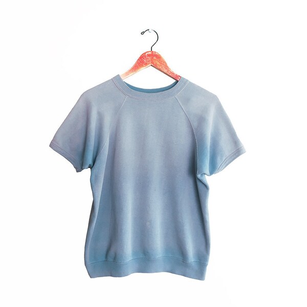 vintage sweatshirt / raglan sweatshirt / 60s sweatshirt / 1960s blue sun faded short sleeve sweatshirt Small