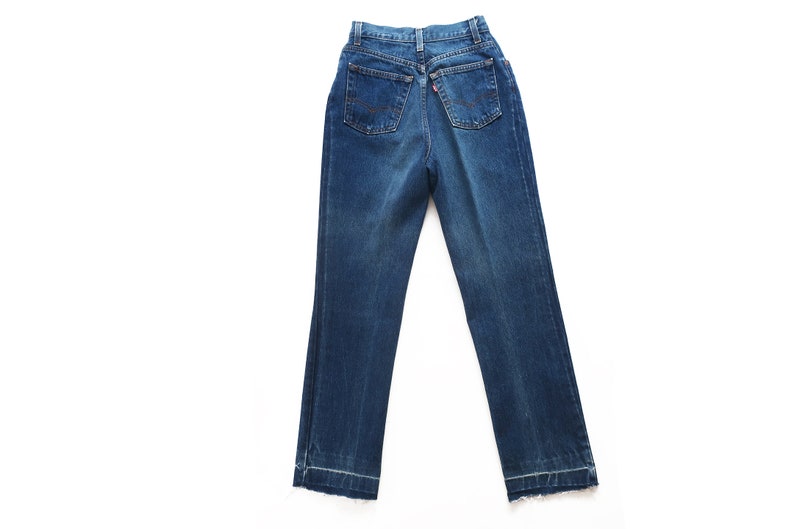 vintage Levis 501 / high waist jeans / 1980s Levis 501 raw hem dark wash high waist jeans 26 image 6