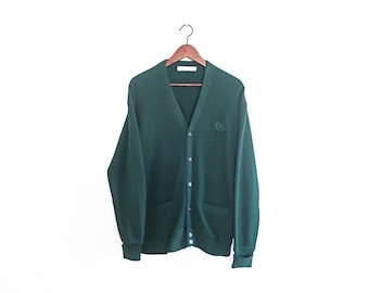 Cárdigan de abuelo verde bosque estilo años 90 / cárdigan vintage holgado de acrílico con dos bolsillos, talla XL