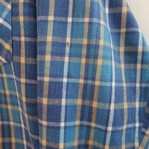 vintage plaid shirt / 70s button up / 1970s JCPenney blue plaid cotton long sleeve button up flannel Medium image 5