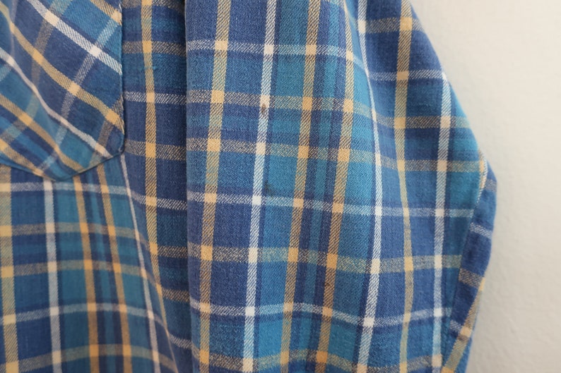 vintage plaid shirt / 70s button up / 1970s JCPenney blue plaid cotton long sleeve button up flannel Medium image 5